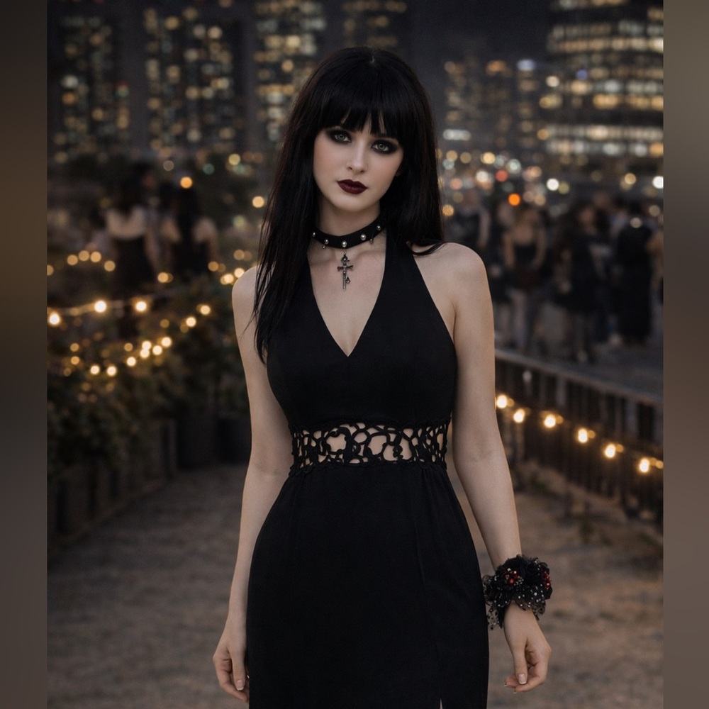 VTG Jessica McClintock Black Backless Dress Whimsigoth dark fairy cocktail prom